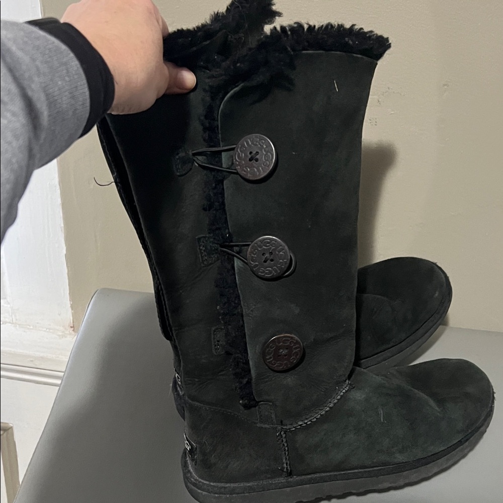UGG Black Winter Boots with Button Detail 8